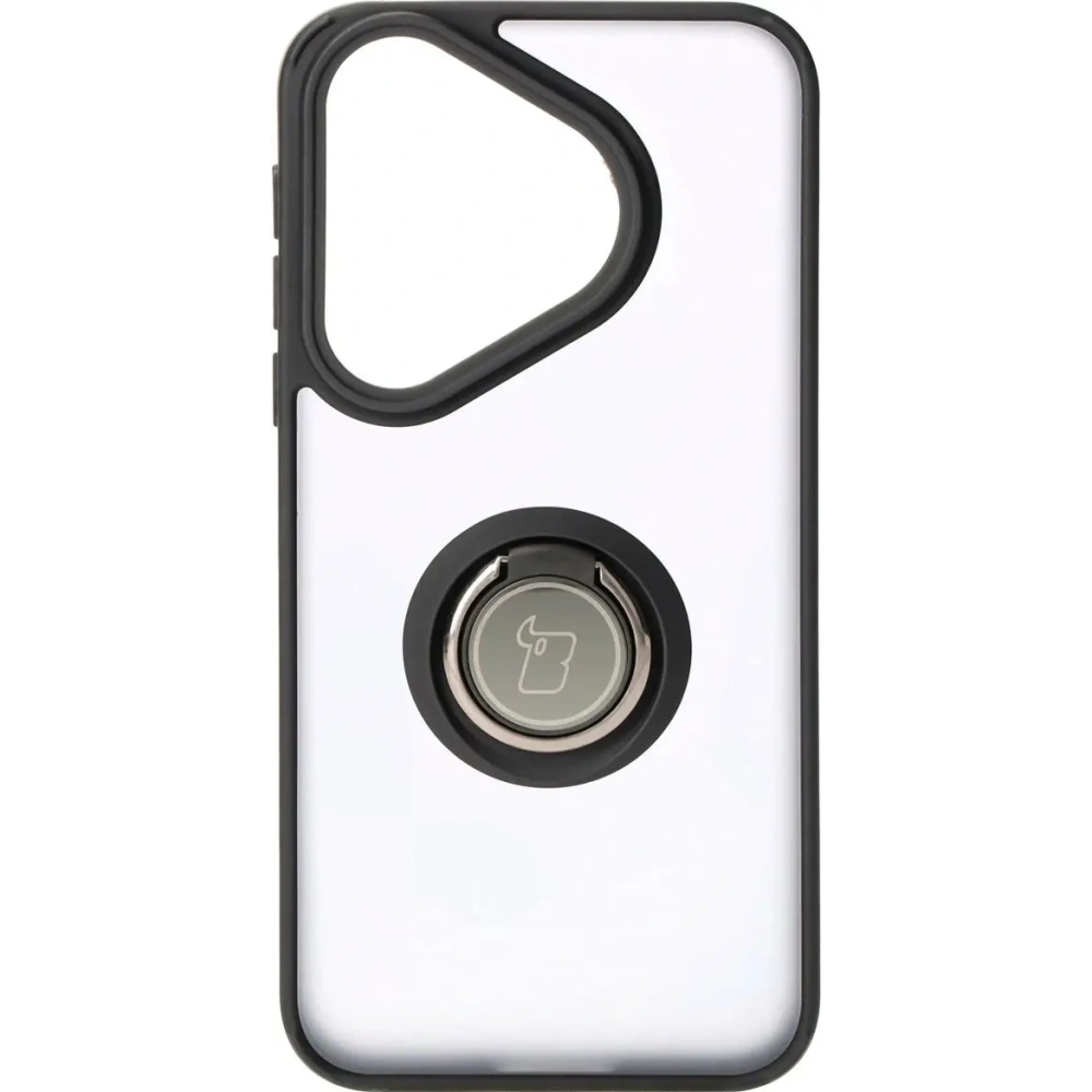 Etui z uchwytem na palec Bizon Case Hybrid Ring do Huawei Pura 70 przydymione z czarną ramką