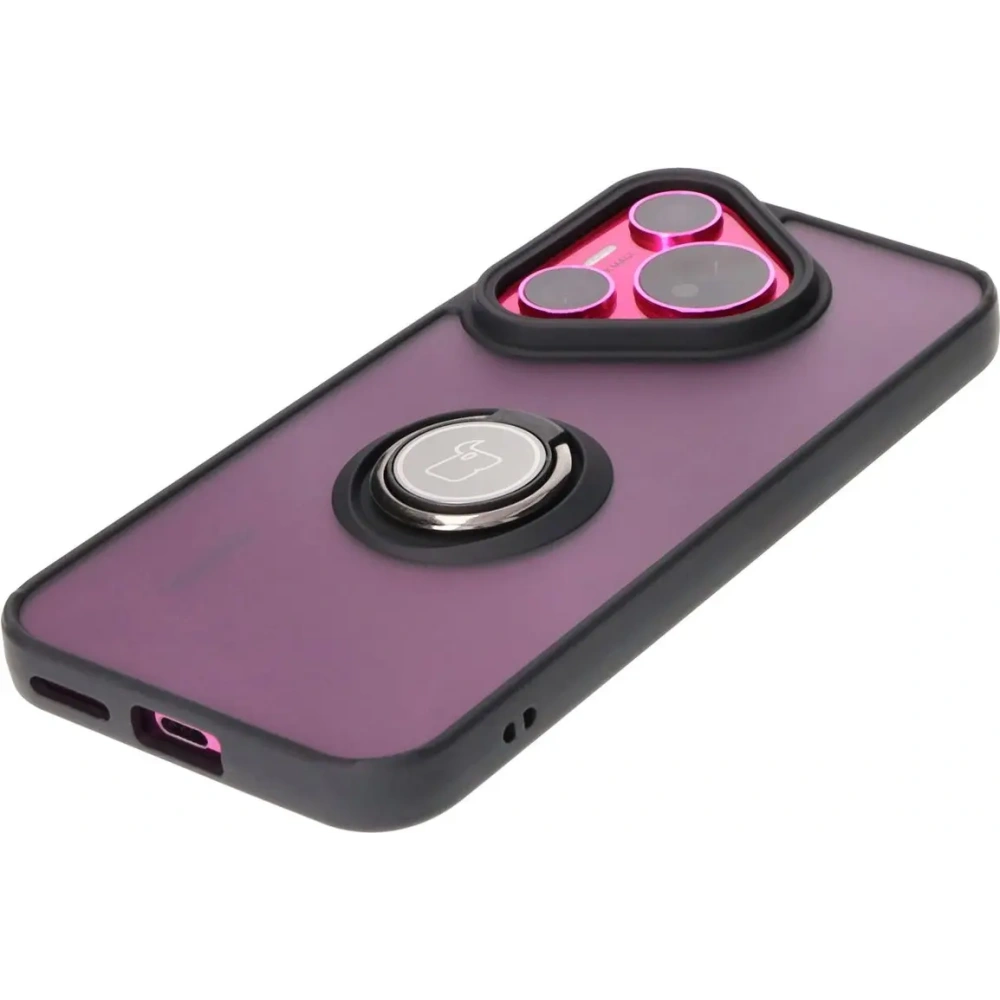 Etui z uchwytem na palec Bizon Case Hybrid Ring do Huawei Pura 70 przydymione z czarną ramką