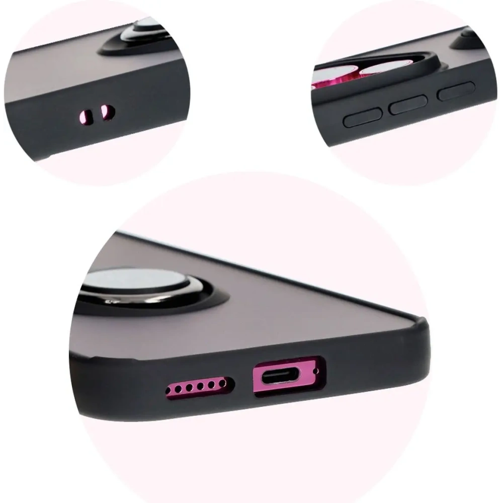 Etui z uchwytem na palec Bizon Case Hybrid Ring do Huawei Pura 70 przydymione z czarną ramką