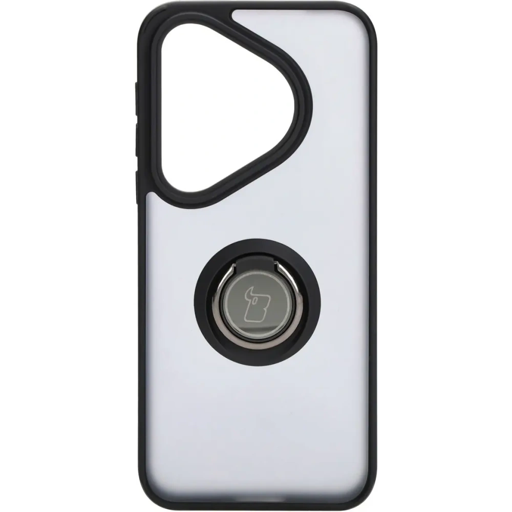 Etui z uchwytem na palec Bizon Case Hybrid Ring do Huawei Pura 70 Pro / Pro+ przydymione z czarną ramką