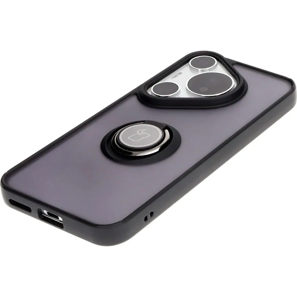 Etui z uchwytem na palec Bizon Case Hybrid Ring do Huawei Pura 70 Pro / Pro+ przydymione z czarną ramką