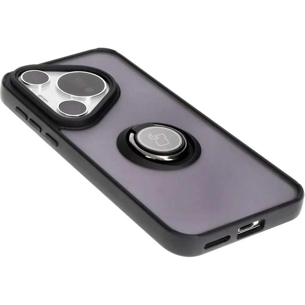 Etui z uchwytem na palec Bizon Case Hybrid Ring do Huawei Pura 70 Pro / Pro+ przydymione z czarną ramką
