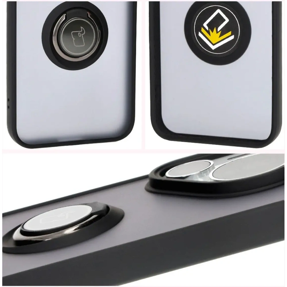 Etui z uchwytem na palec Bizon Case Hybrid Ring do Huawei Pura 70 Pro / Pro+ przydymione z czarną ramką