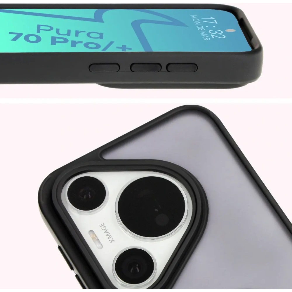 Etui z uchwytem na palec Bizon Case Hybrid Ring do Huawei Pura 70 Pro / Pro+ przydymione z czarną ramką