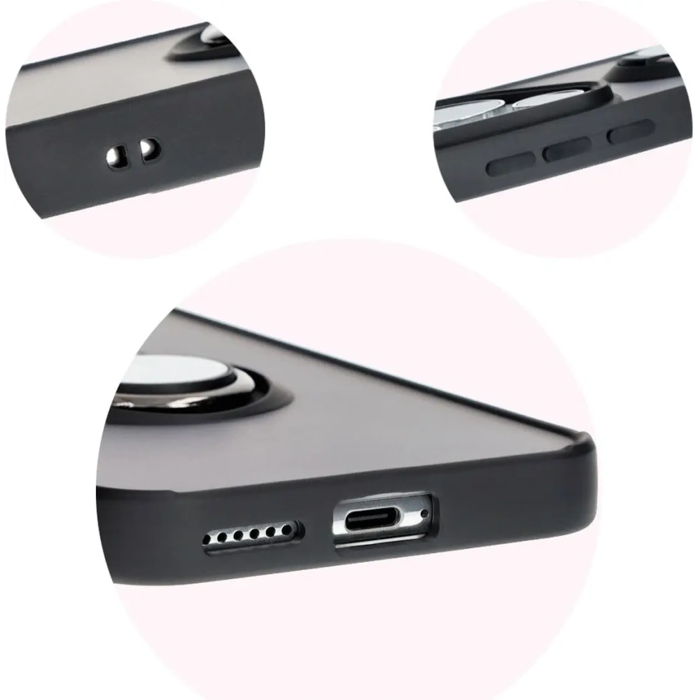 Etui z uchwytem na palec Bizon Case Hybrid Ring do Huawei Pura 70 Pro / Pro+ przydymione z czarną ramką