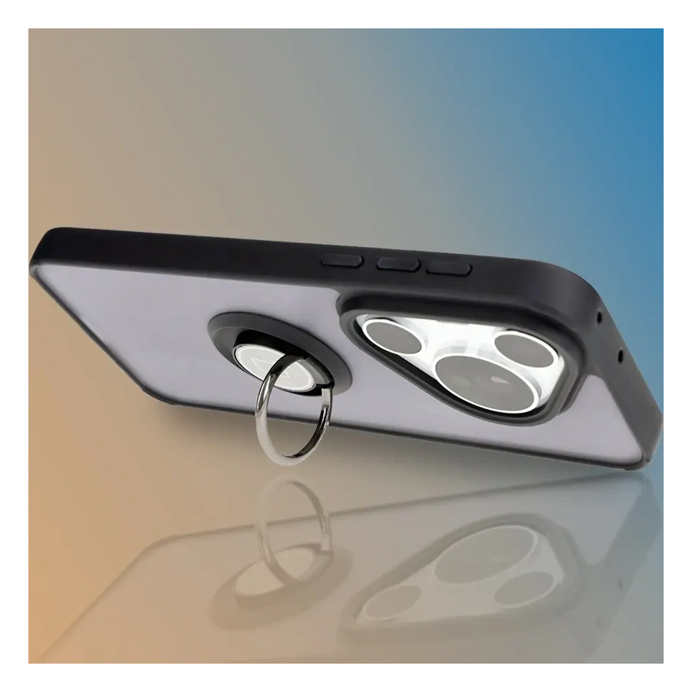 Etui z uchwytem na palec Bizon Case Hybrid Ring do Huawei Pura 70 Pro / Pro+ przydymione z czarną ramką