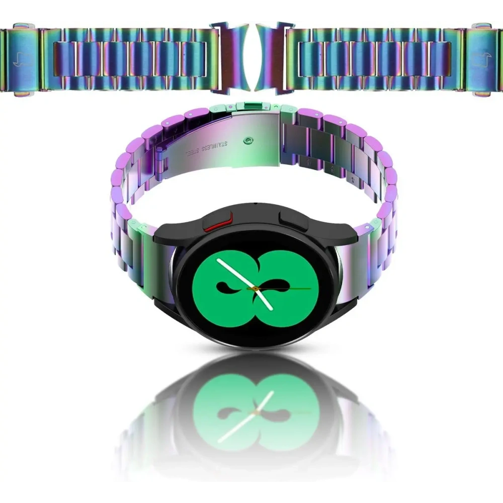 Pasek ze stali nierdzewnej Bizon Strap Watch Aura do Samsung Galaxy Watch FE/7/6/6 Classic/5/5 Pro/4/4 Classic tęczowy