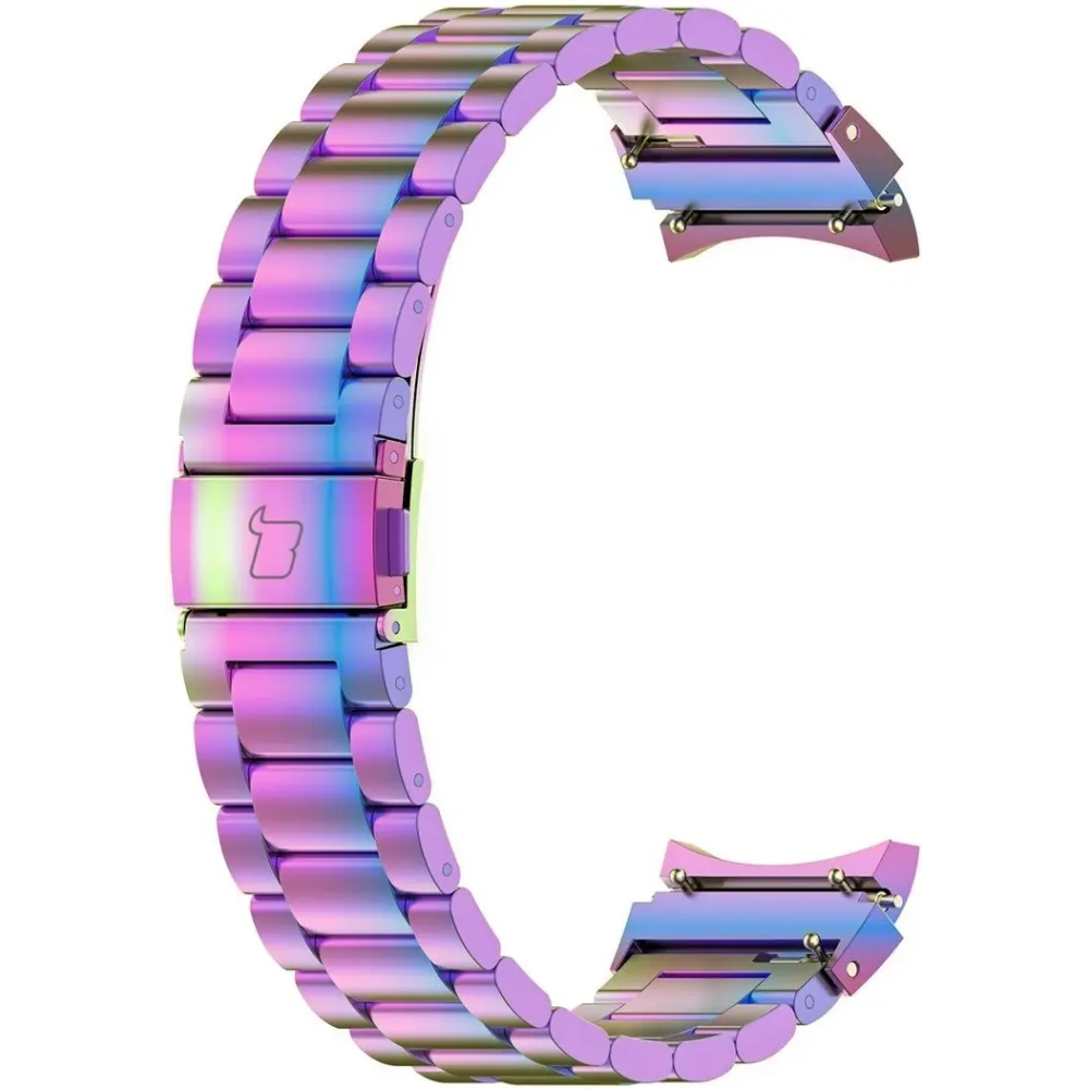 Pasek ze stali nierdzewnej Bizon Strap Watch Aura do Samsung Galaxy Watch FE/7/6/6 Classic/5/5 Pro/4/4 Classic tęczowy