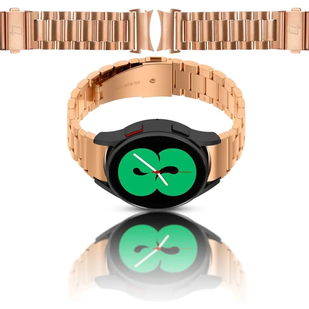 Pasek ze stali nierdzewnej Bizon Strap Watch Aura do Samsung Galaxy Watch FE/7/6/6 Classic/5/5 Pro/4/4 Classic różowozłoty