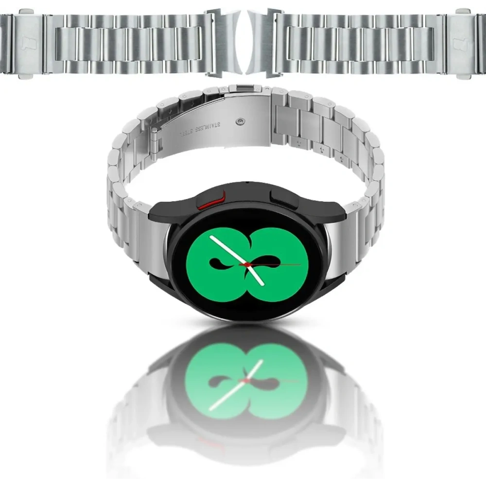 Pasek ze stali nierdzewnej Bizon Strap Watch Aura do Samsung Galaxy Watch FE/7/6/6 Classic/5/5 Pro/4/4 Classic srebrny