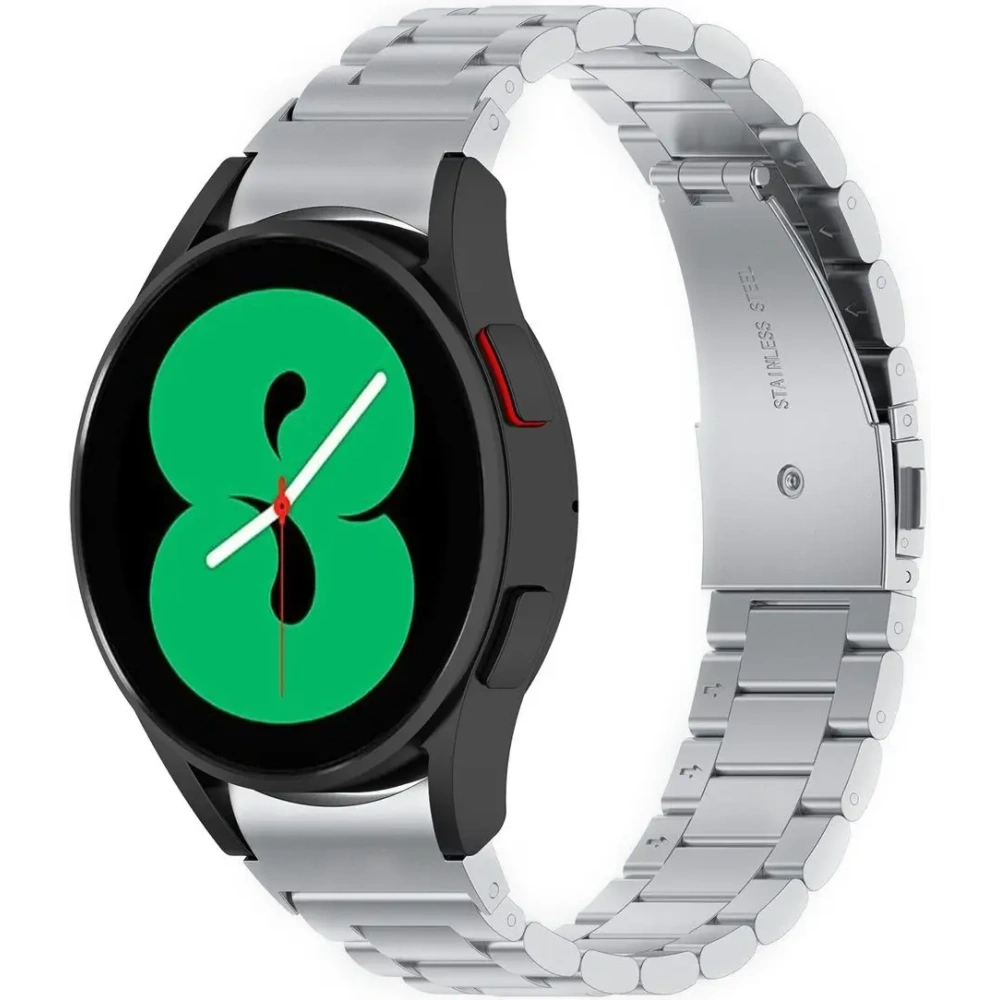 Pasek ze stali nierdzewnej Bizon Strap Watch Aura do Samsung Galaxy Watch FE/7/6/6 Classic/5/5 Pro/4/4 Classic srebrny