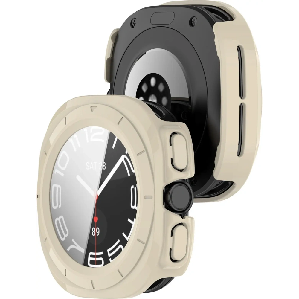Etui ze szkłem do zegarka Bizon Case+Glass Watch do Samsung Galaxy Watch Ultra 47 mm beżowe