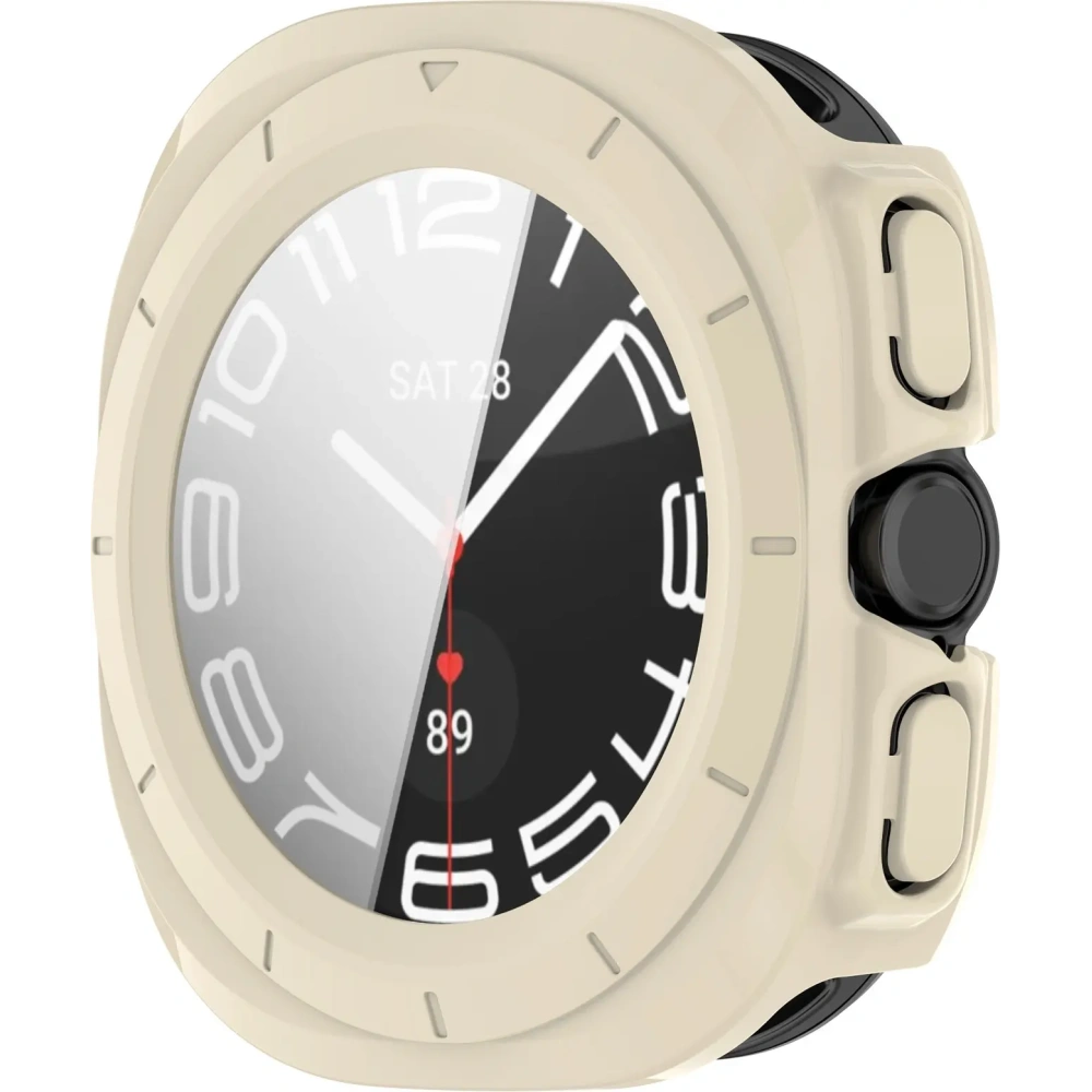 Etui ze szkłem do zegarka Bizon Case+Glass Watch do Samsung Galaxy Watch Ultra 47 mm beżowe