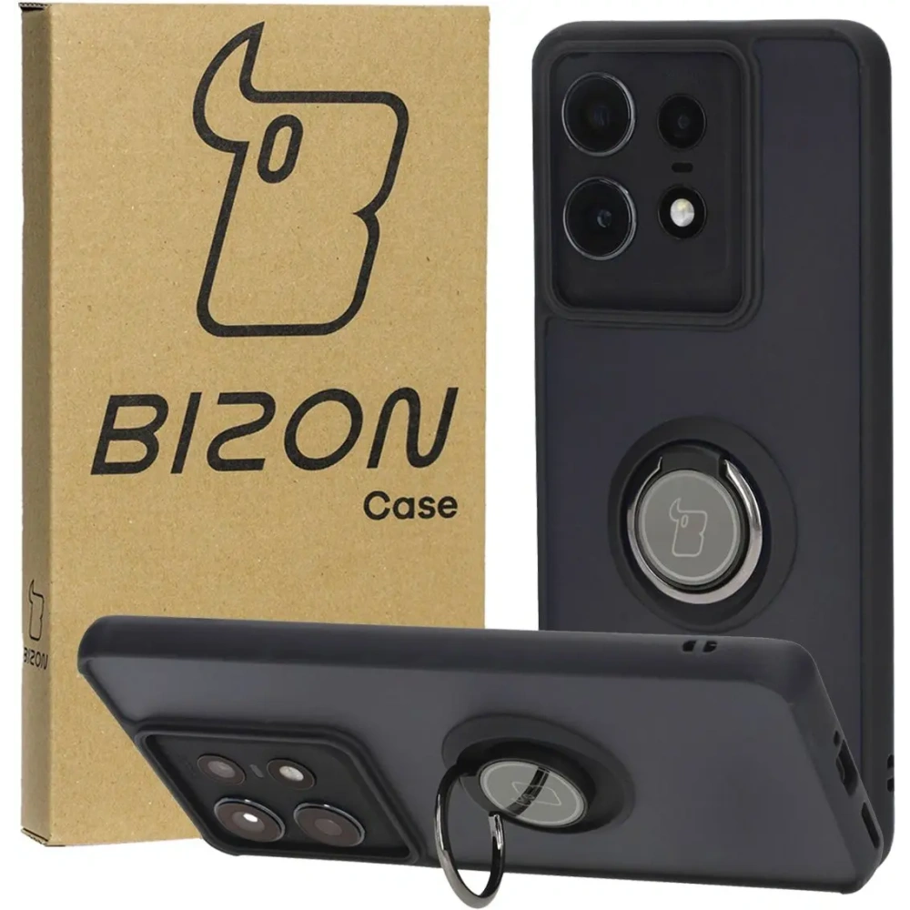 Etui z uchwytem na palec Bizon Case Hybrid Ring do Motorola Edge 50 Pro przydymione z czarną ramką