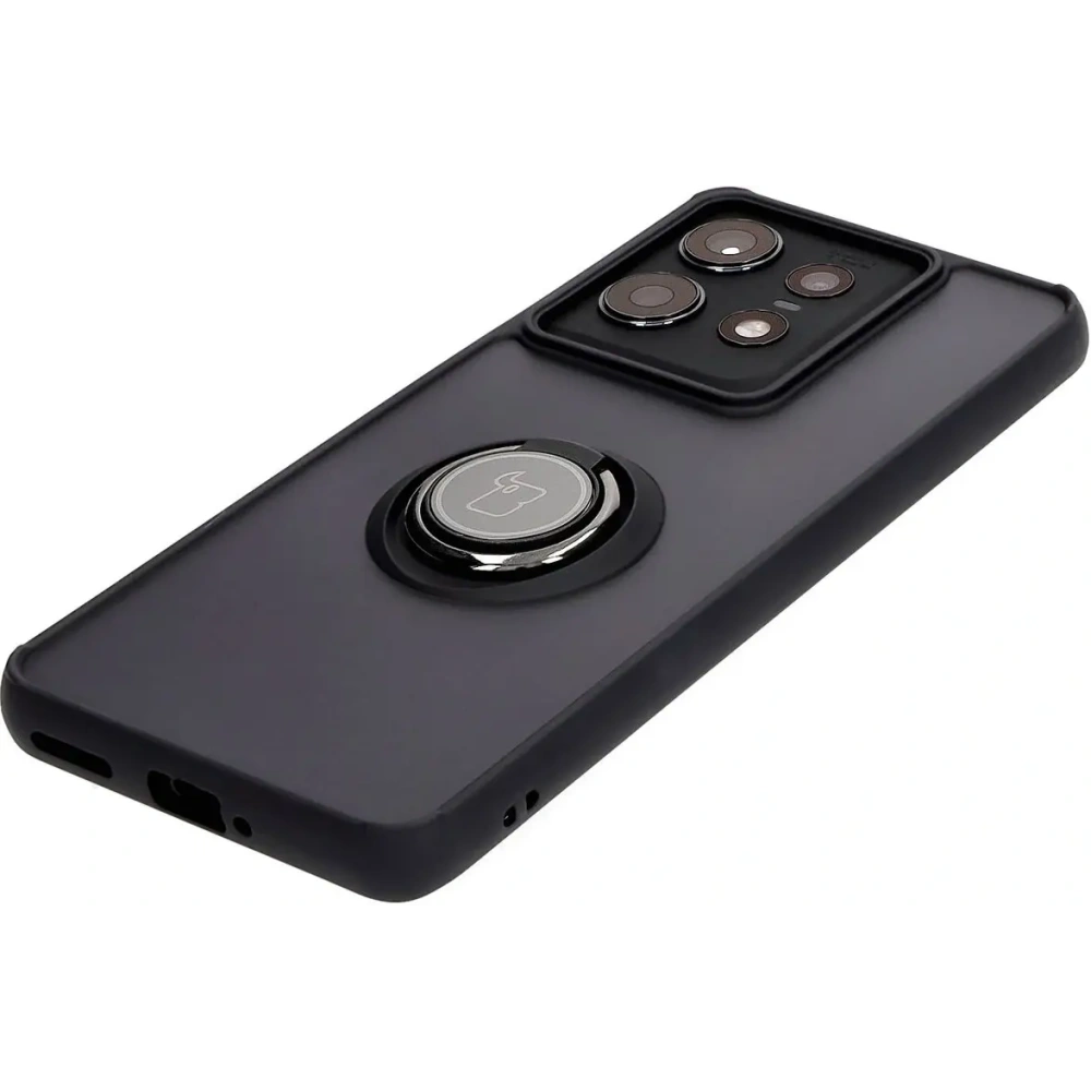 Etui z uchwytem na palec Bizon Case Hybrid Ring do Motorola Edge 50 Pro przydymione z czarną ramką