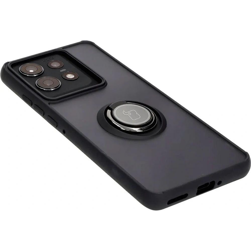 Etui z uchwytem na palec Bizon Case Hybrid Ring do Motorola Edge 50 Pro przydymione z czarną ramką