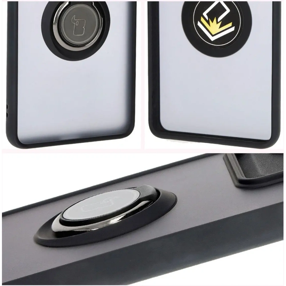 Etui z uchwytem na palec Bizon Case Hybrid Ring do Motorola Edge 50 Pro przydymione z czarną ramką