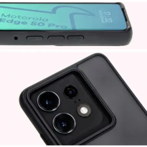 Etui s úchopem na prst Bizon Case Hybrid Ring pro Motorola Edge 50 Pro kouřové s černým rámem