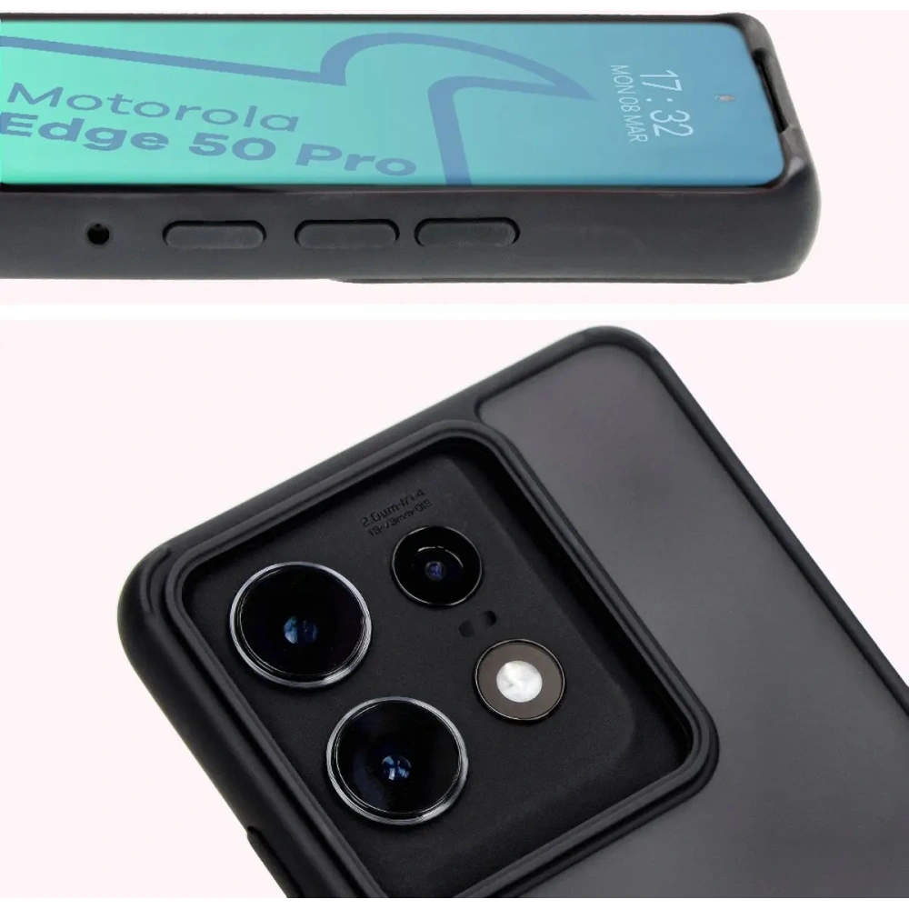 Etui z uchwytem na palec Bizon Case Hybrid Ring do Motorola Edge 50 Pro przydymione z czarną ramką