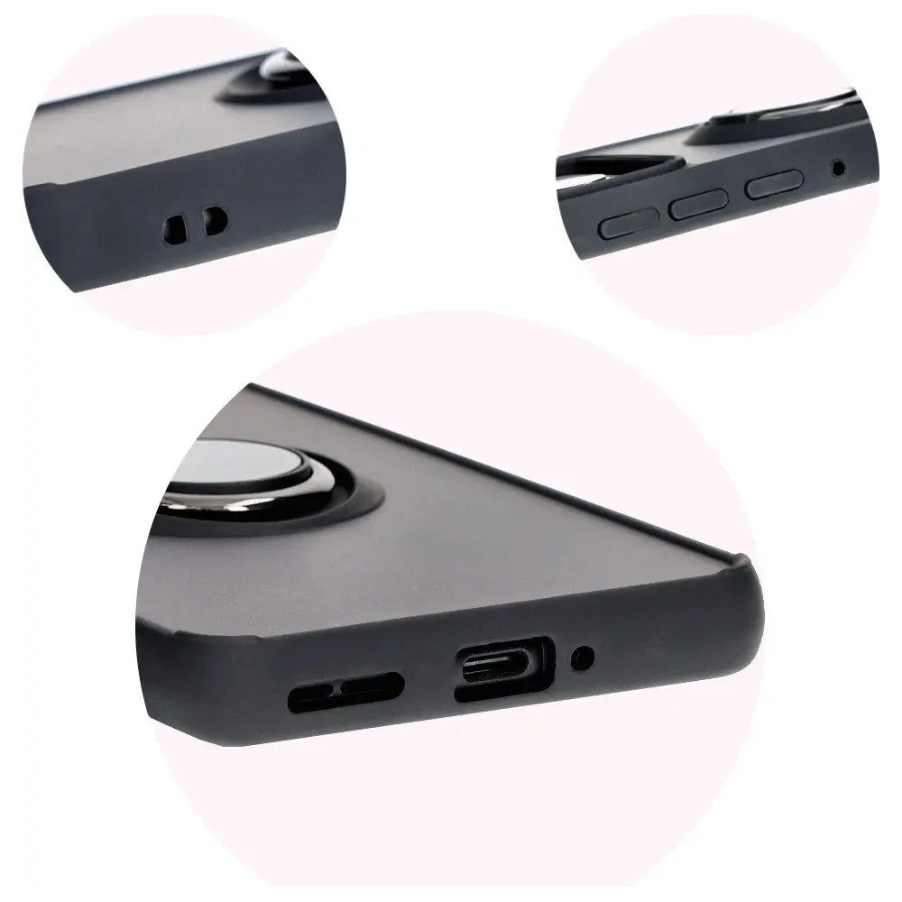 Etui z uchwytem na palec Bizon Case Hybrid Ring do Motorola Edge 50 Pro przydymione z czarną ramką