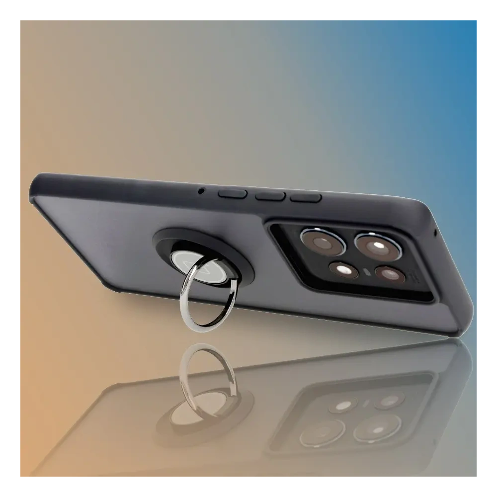 Etui z uchwytem na palec Bizon Case Hybrid Ring do Motorola Edge 50 Pro przydymione z czarną ramką