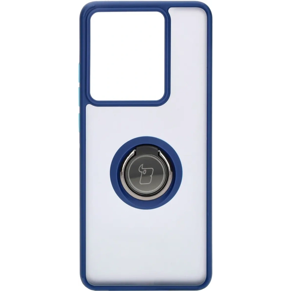 Etui z uchwytem na palec Bizon Case Hybrid Ring do Motorola Edge 50 Pro przydymione z granatową ramką