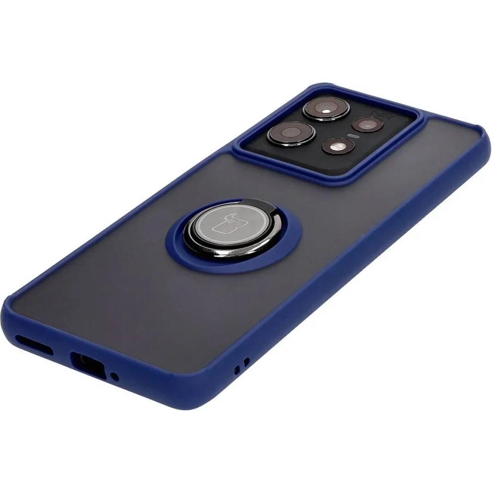 Etui z uchwytem na palec Bizon Case Hybrid Ring do Motorola Edge 50 Pro przydymione z granatową ramką