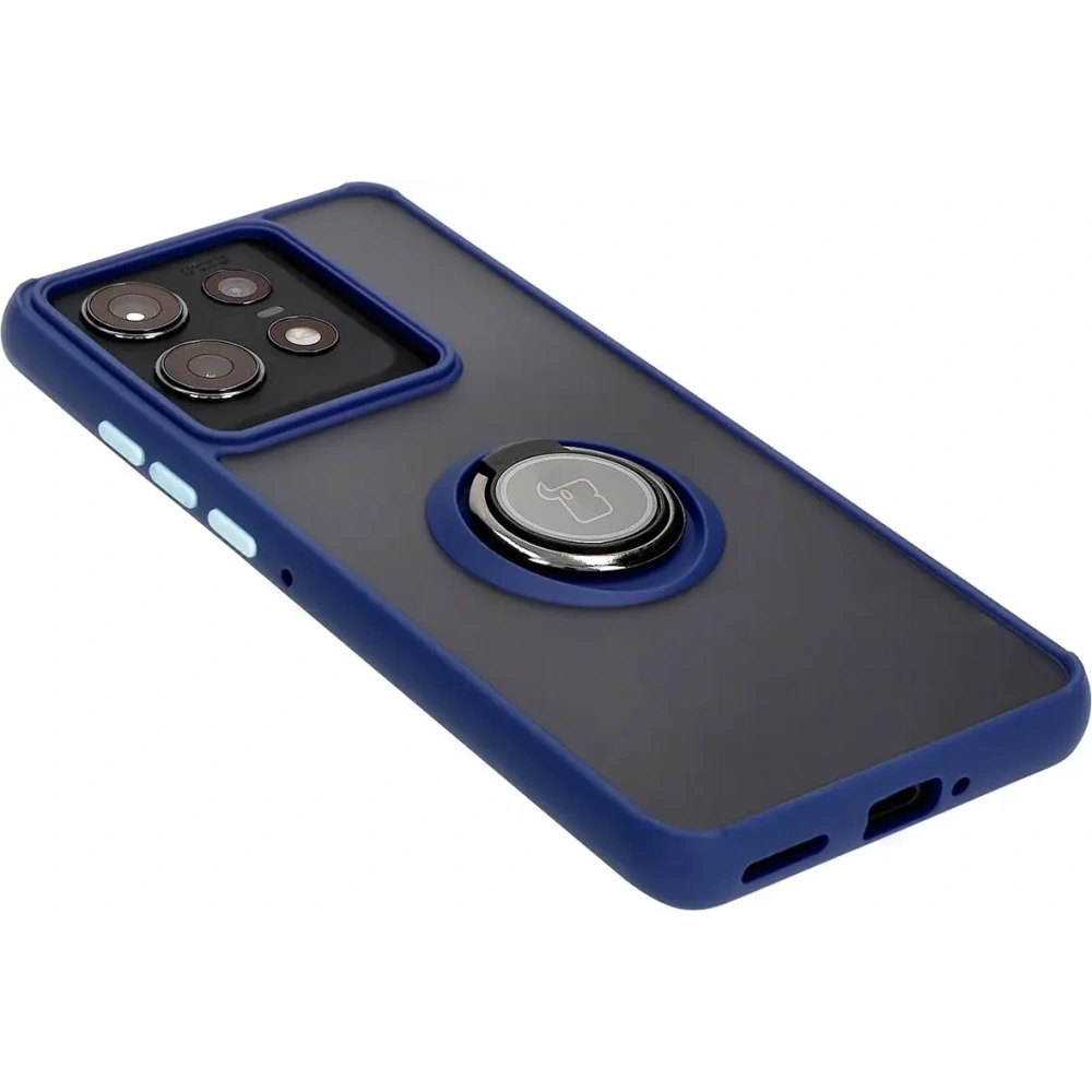 Etui z uchwytem na palec Bizon Case Hybrid Ring do Motorola Edge 50 Pro przydymione z granatową ramką