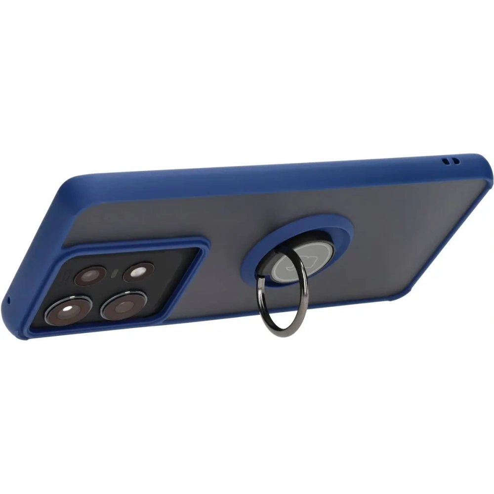Etui z uchwytem na palec Bizon Case Hybrid Ring do Motorola Edge 50 Pro przydymione z granatową ramką
