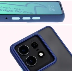 Etui s úchopem na prst Bizon Case Hybrid Ring pro Motorola Edge 50 Pro kouřové s modrým rámečkem