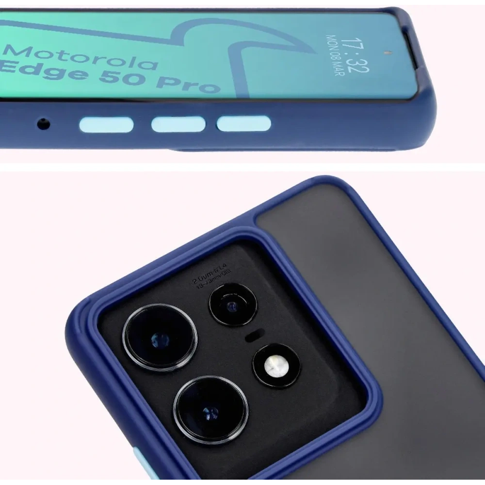 Etui z uchwytem na palec Bizon Case Hybrid Ring do Motorola Edge 50 Pro przydymione z granatową ramką