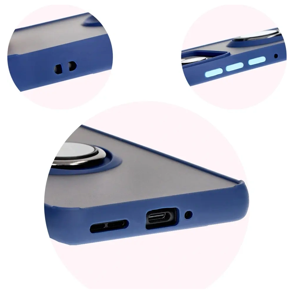 Etui z uchwytem na palec Bizon Case Hybrid Ring do Motorola Edge 50 Pro przydymione z granatową ramką