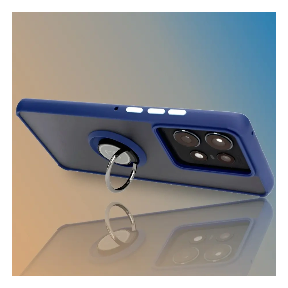 Etui z uchwytem na palec Bizon Case Hybrid Ring do Motorola Edge 50 Pro przydymione z granatową ramką
