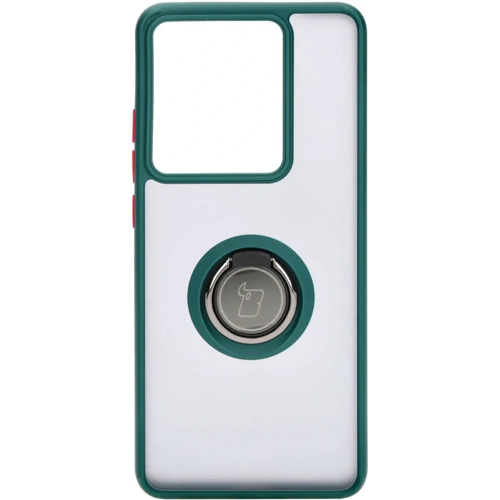 Etui z uchwytem na palec Bizon Case Hybrid Ring do Motorola Edge 50 Pro przydymione z ciemnozieloną ramką