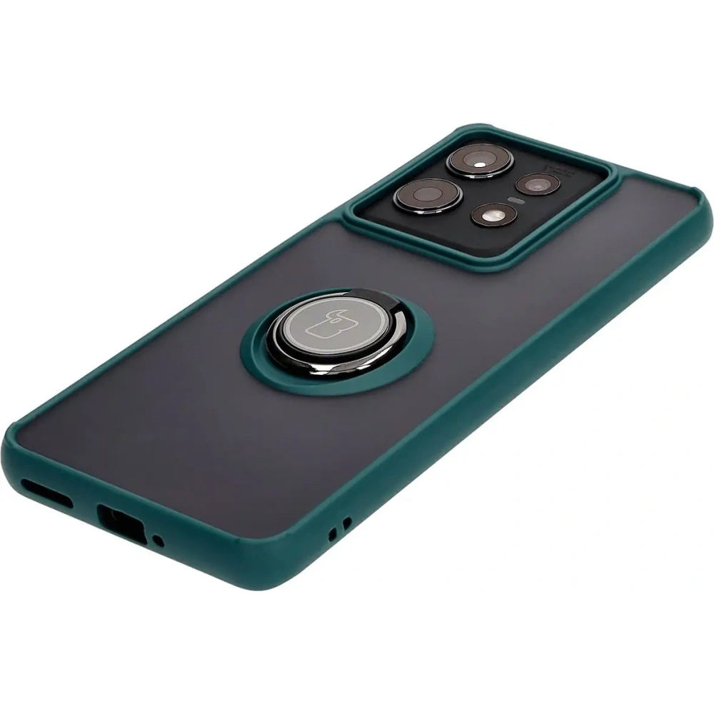 Etui z uchwytem na palec Bizon Case Hybrid Ring do Motorola Edge 50 Pro przydymione z ciemnozieloną ramką