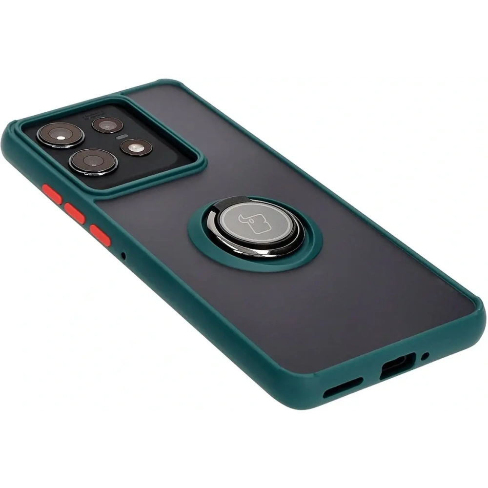 Etui z uchwytem na palec Bizon Case Hybrid Ring do Motorola Edge 50 Pro przydymione z ciemnozieloną ramką