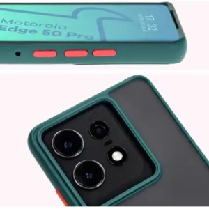 Etui s úchytem na prst Bizon Case Hybrid Ring pro Motorola Edge 50 Pro kouřové s tmavě zeleným rámečkem