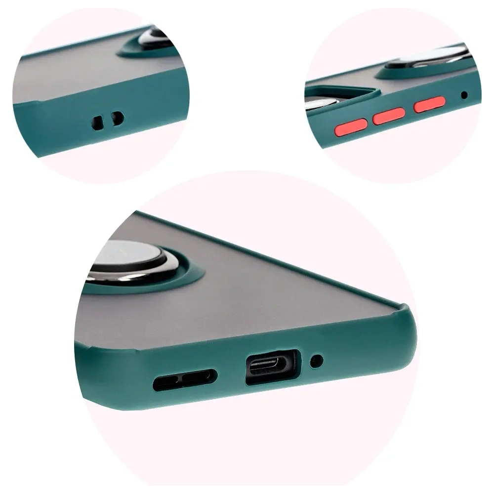 Etui z uchwytem na palec Bizon Case Hybrid Ring do Motorola Edge 50 Pro przydymione z ciemnozieloną ramką