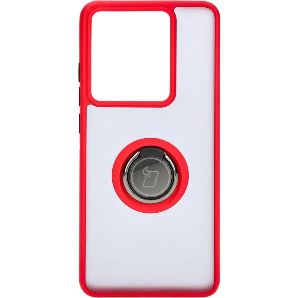 Etui z uchwytem na palec Bizon Case Hybrid Ring do Motorola Edge 50 Pro przydymione z czerwoną ramką