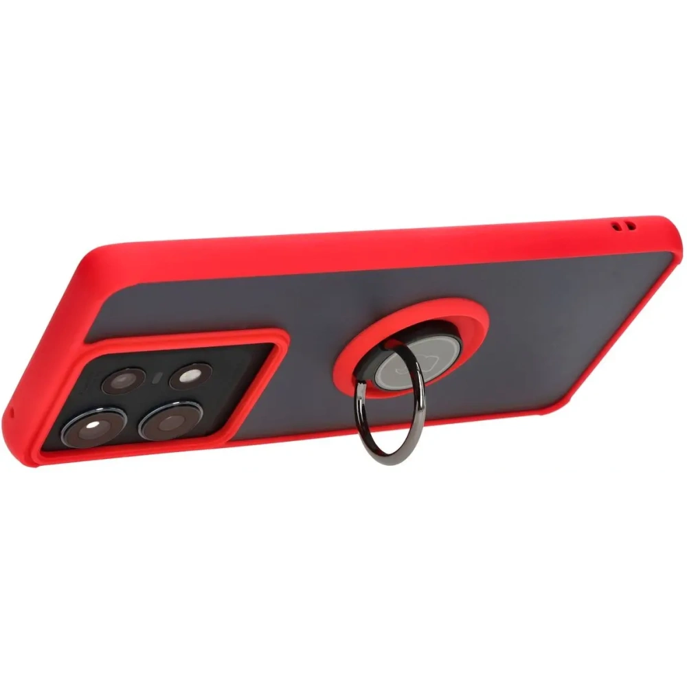 Etui z uchwytem na palec Bizon Case Hybrid Ring do Motorola Edge 50 Pro przydymione z czerwoną ramką