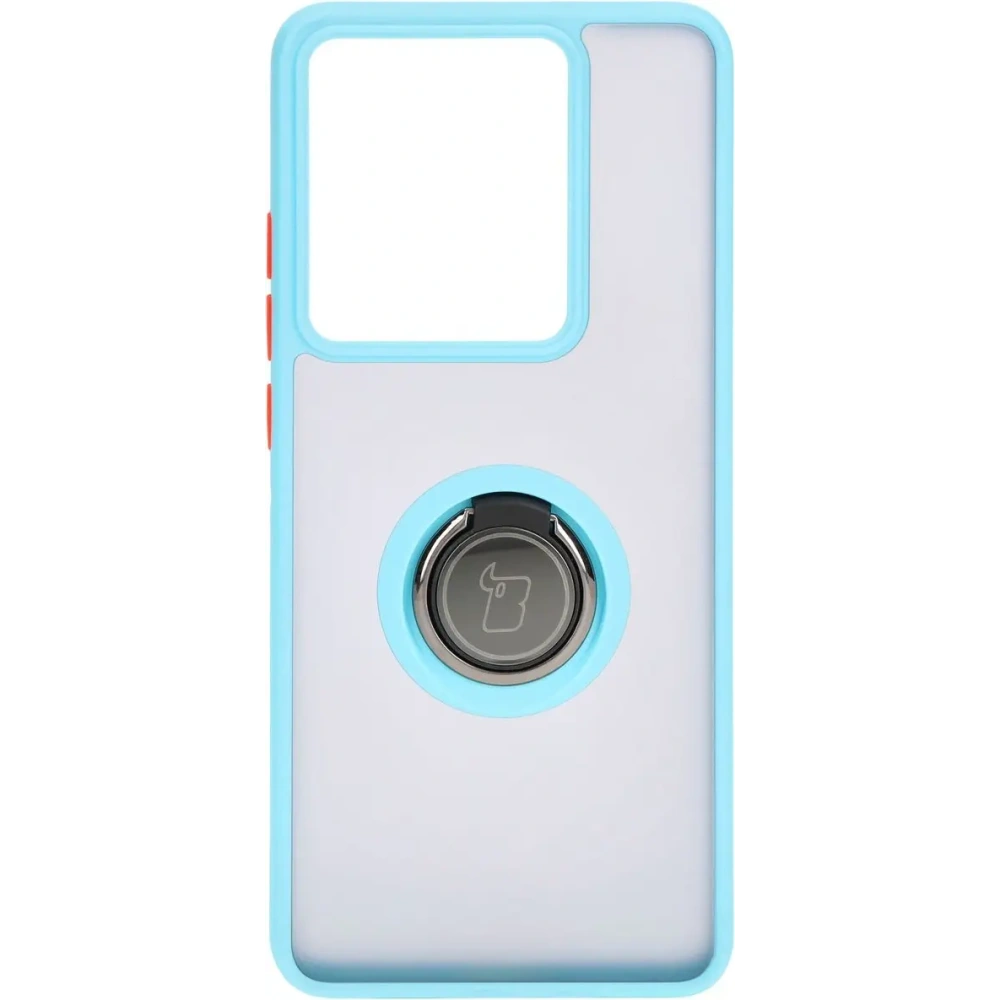 Etui z uchwytem na palec Bizon Case Hybrid Ring do Motorola Edge 50 Pro przydymione z jasnoniebieską ramką