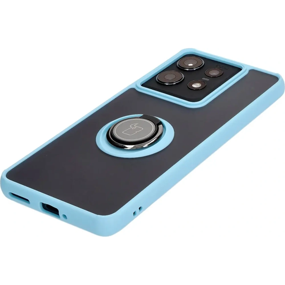 Etui z uchwytem na palec Bizon Case Hybrid Ring do Motorola Edge 50 Pro przydymione z jasnoniebieską ramką