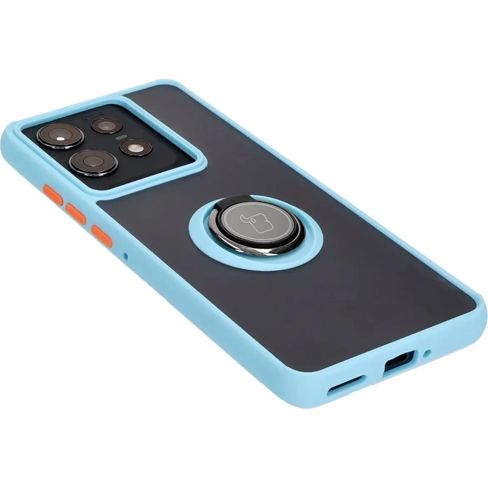 Etui z uchwytem na palec Bizon Case Hybrid Ring do Motorola Edge 50 Pro przydymione z jasnoniebieską ramką