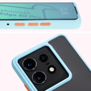 Bizon Case Hybrid Ring Motorola Edge 50 Pro smoky with a light blue frame