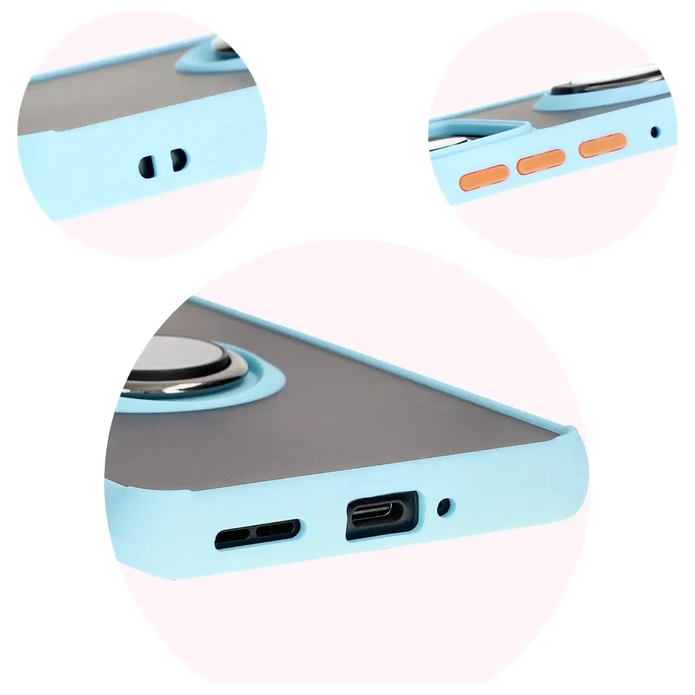 Etui z uchwytem na palec Bizon Case Hybrid Ring do Motorola Edge 50 Pro przydymione z jasnoniebieską ramką