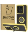 Etui z uchwytem na palec Bizon Case Hybrid Ring do Motorola Edge 50 Pro przydymione z żółtą ramką