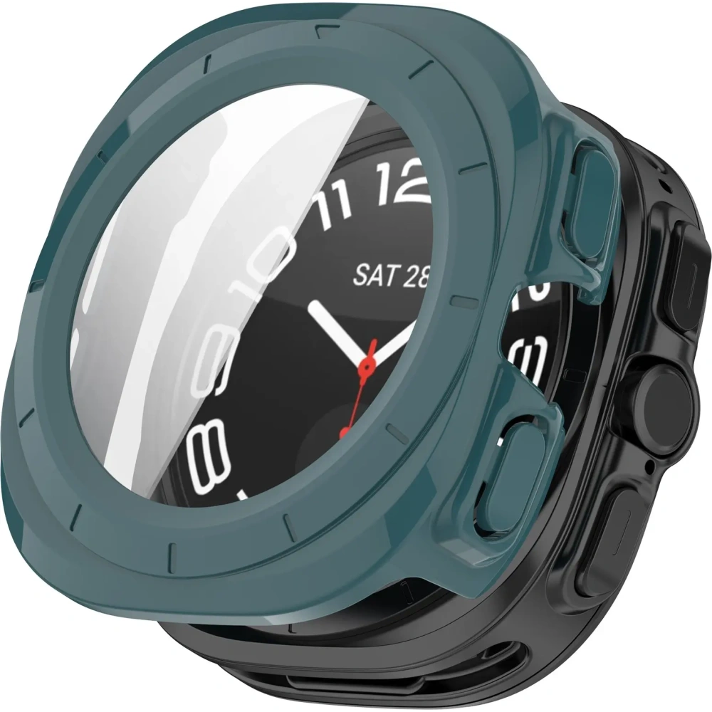 Etui ze szkłem do zegarka Bizon Case+Glass Watch do Samsung Galaxy Watch Ultra 47 mm zielone