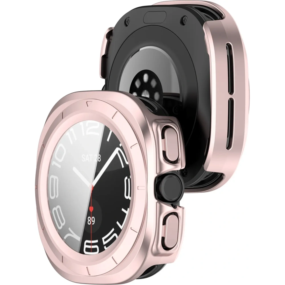 Etui ze szkłem do zegarka Bizon Case+Glass Watch do Samsung Galaxy Watch Ultra 47 mm satynowo różowe