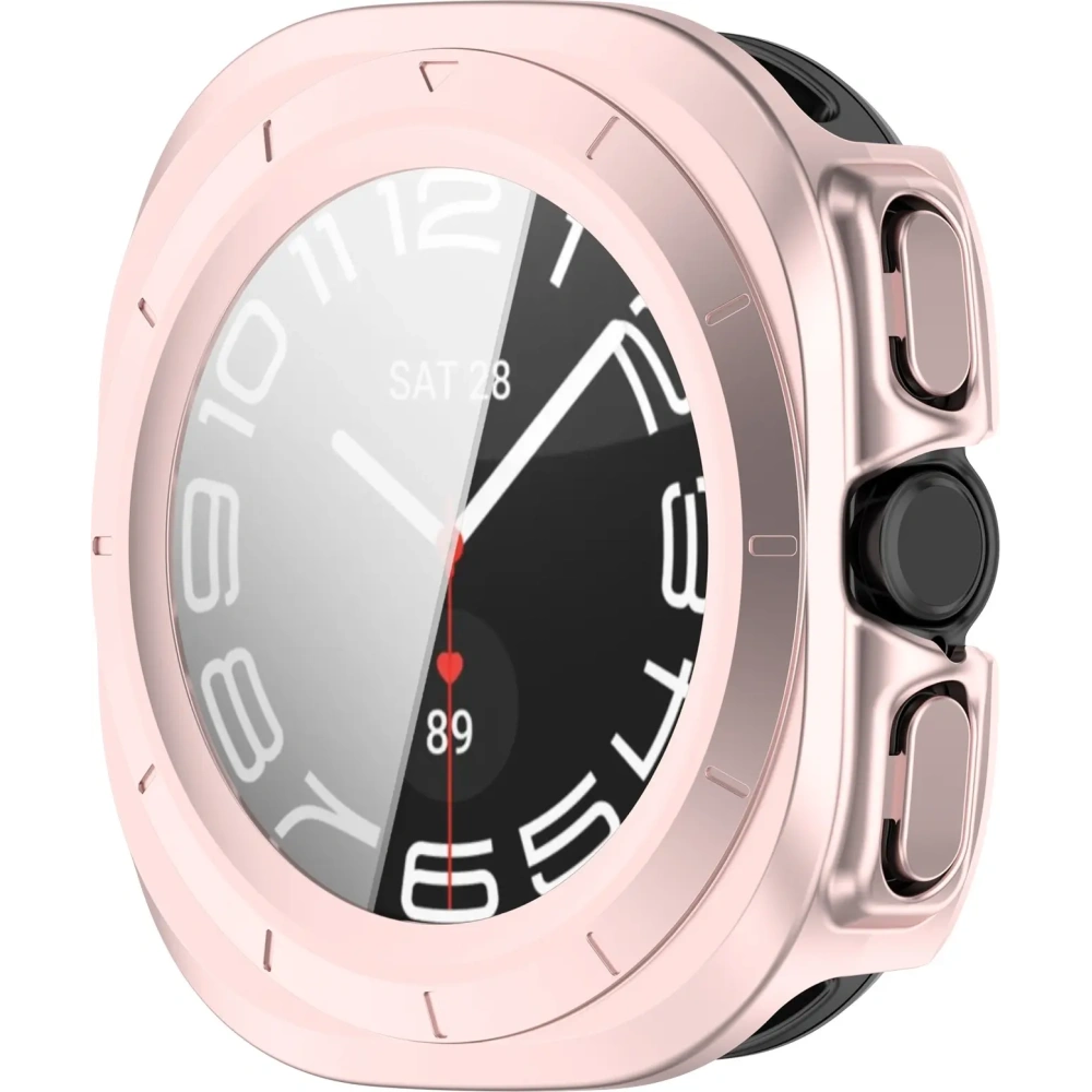 Etui ze szkłem do zegarka Bizon Case+Glass Watch do Samsung Galaxy Watch Ultra 47 mm satynowo różowe