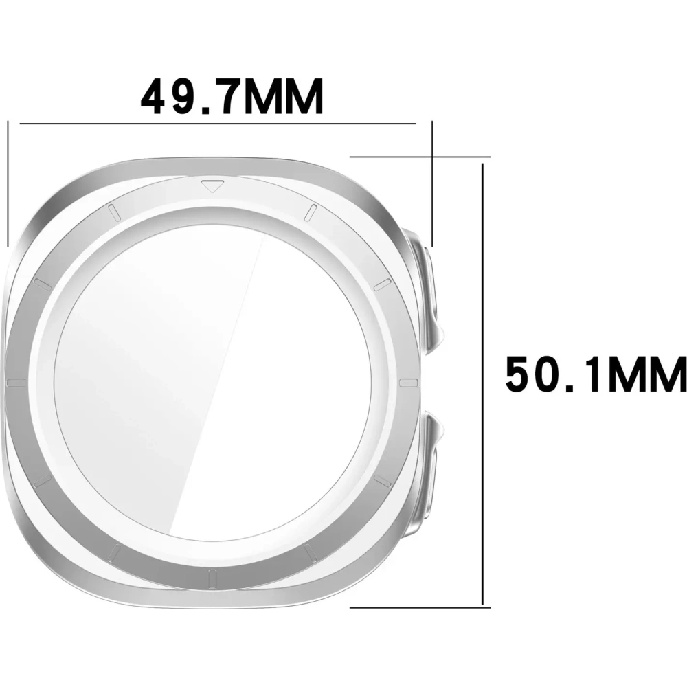Etui ze szkłem do zegarka Bizon Case+Glass Watch do Samsung Galaxy Watch Ultra 47 mm satynowo srebrne